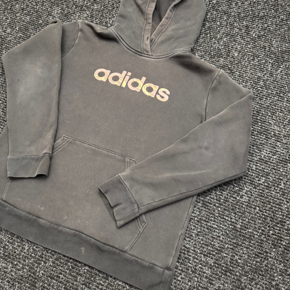 Adidas Pullover Hoodie Faded Black Camo Logo Graphic Sweatshirt Mens Medium - Picture 8 of 13